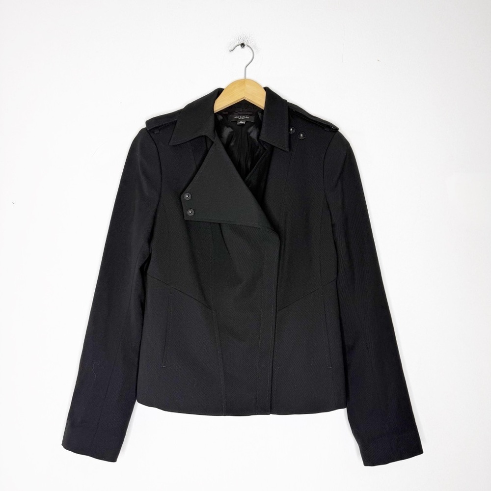 Ann Taylor Black Moto Jacket Blazer Gold Hardware Size 10